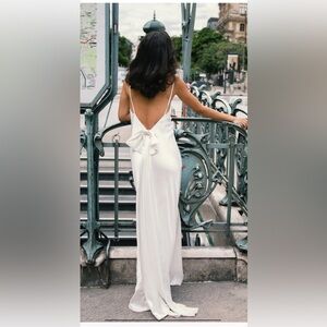 KAILEY - Low Back Maxi Dress With Detachable Bow Train